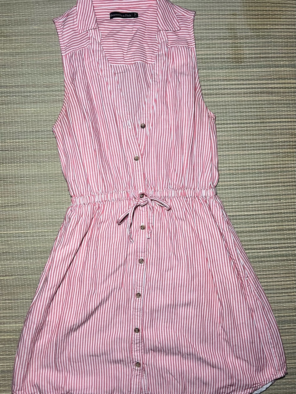 Abercrombie & Fitch Pink and White Striped Sleeveless Shirt Dress